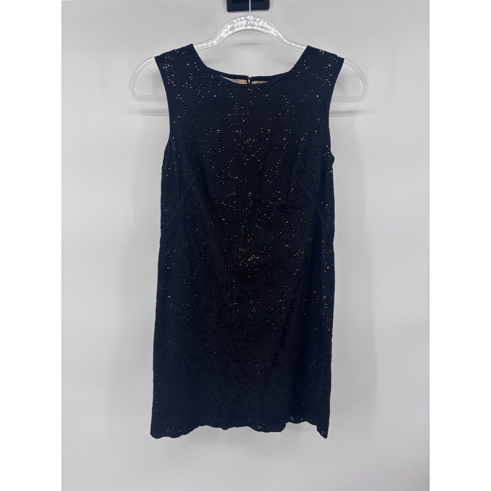 LOFT Petite Black Eyelet Sleeveless Dress Women's Size 2P Party Cocktail